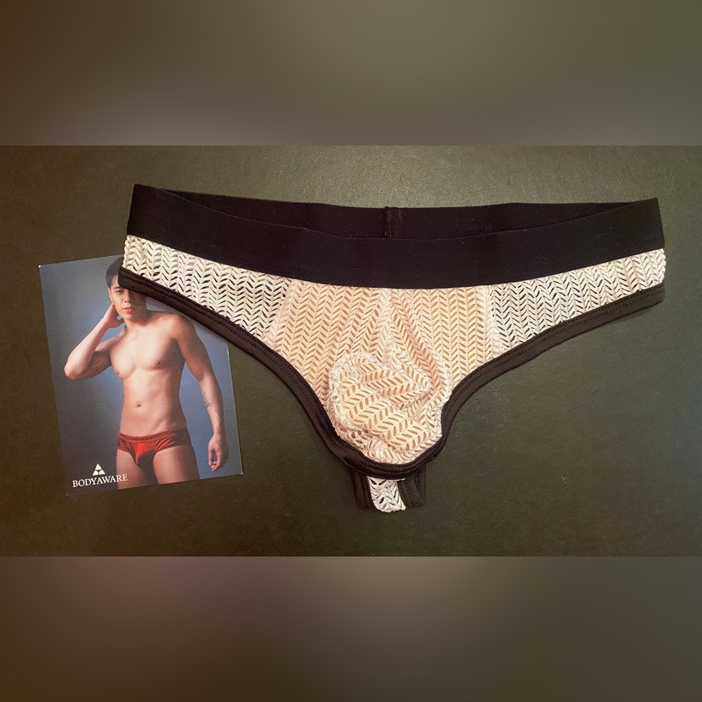 Body‎ Aware Men’s White Mesh Thong Pouch Underwear Size Small